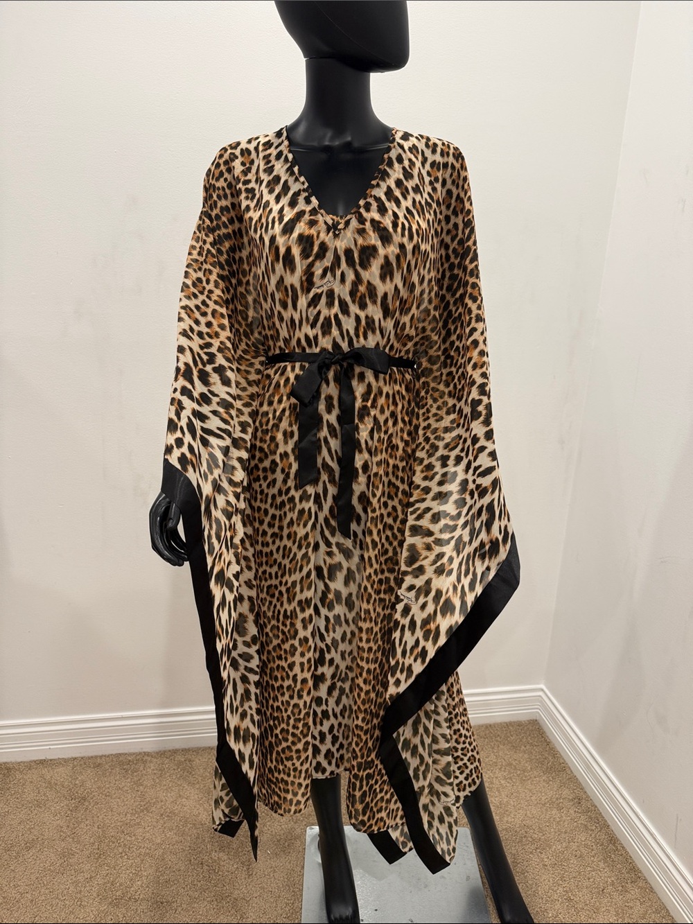 Roberto Cavalli Leopard Silk Blend Kimono Cover Up Kaftan Luxury Resort One Size
